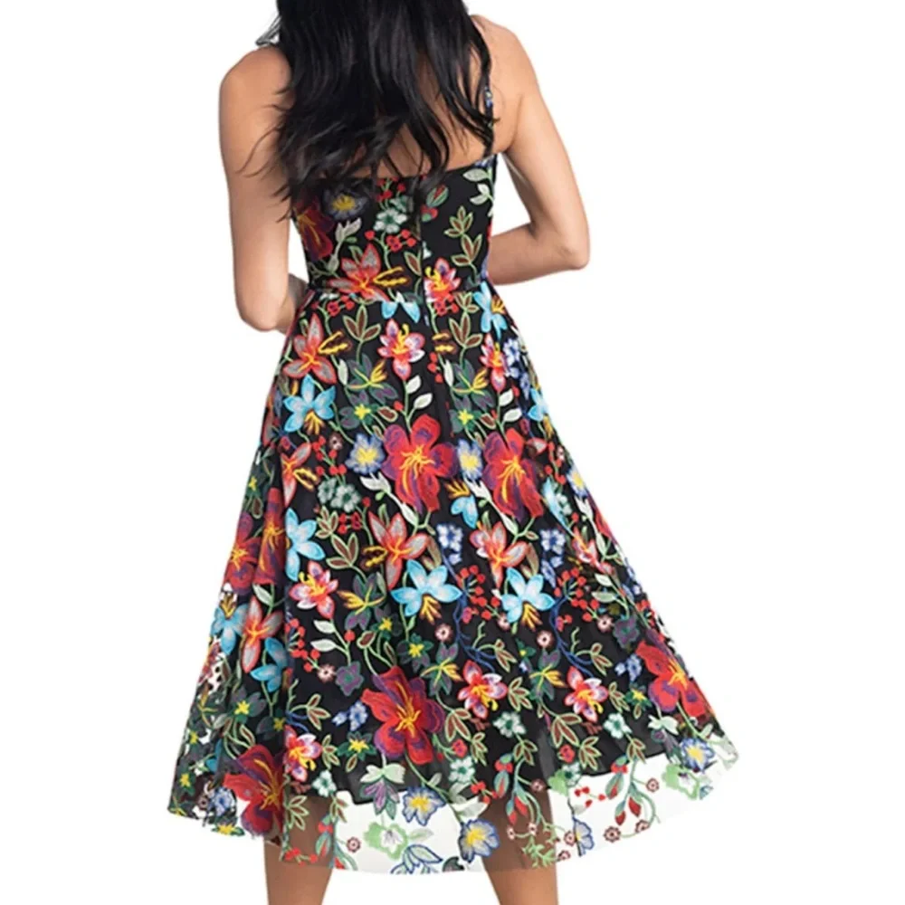 DRESS THE POPULATION FLOWER BLACK MULTI MAREN DRESS SIZE MEDIUM NEW_2